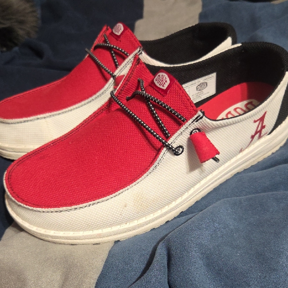 Hey Dude Men's Red and White Loafers